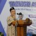 Dr. KH. Tafsir, M.Ag. berpidato di podium dalam Tabligh Akbar Milad ke-32 Ponpes Imam Syuhodo Sukoharjo yang menjadi percontohan tata kelola Pondok Pesantren Muhammadiyah.